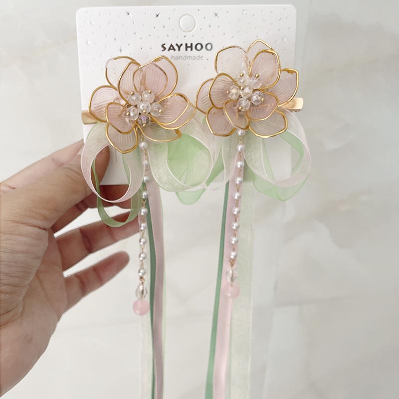 2024 Hanfu Headdress Hairpins: Women's & Children's Tassel Headflower Hair Accessories