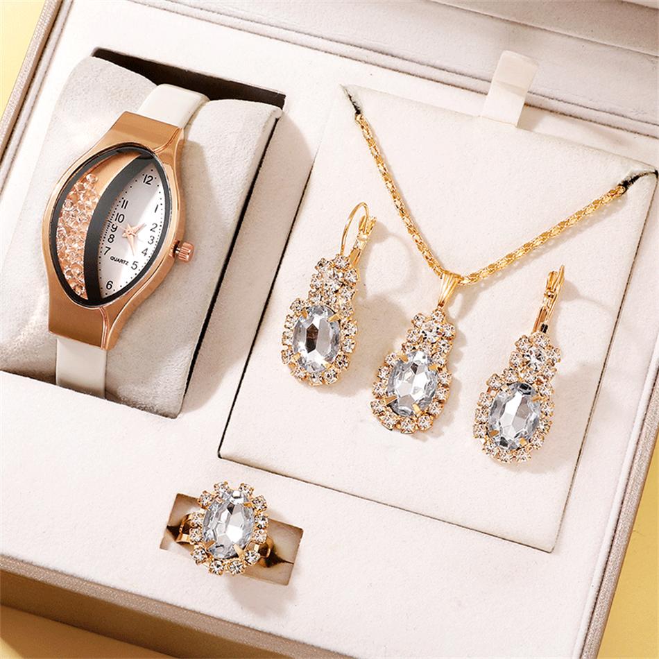 

6PCS Set Women Fashion Quartz Watch Female Clock Rhinestone Dial Luxury Brand Design Women Watches Simple Ladies WristWatch белый