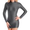 Womens Glossy Long Sleeve Pencil Bodycon Dress Solid Color Smooth Stretchy Mini Party Dresses