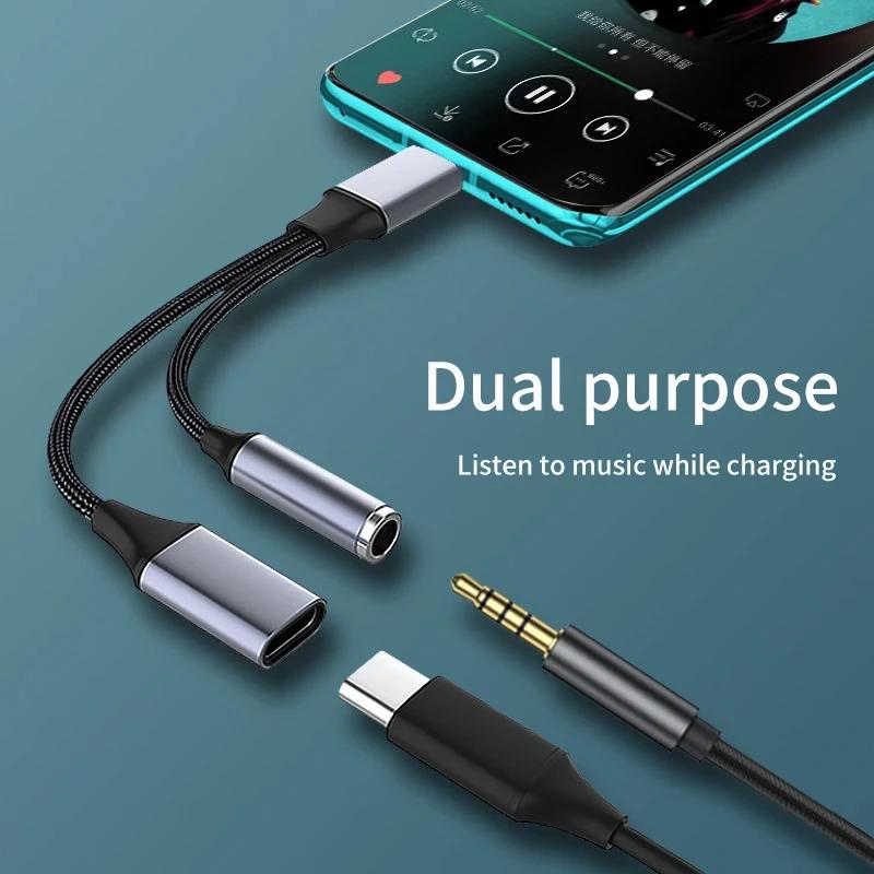 Type C To 3 5mm PD 60W USB AUX Cable Converter with 2 In 1 Headphone Jack Adapter Audio Cable for Huawei Earphone
