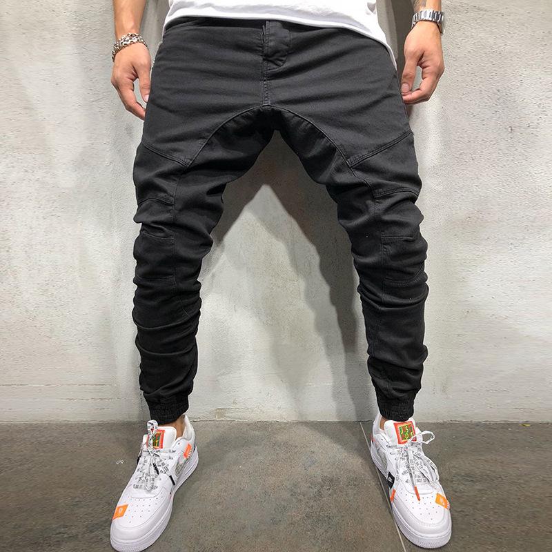 Spring Hip-Hop Style Men's Casual Overalls with Side Zipper & Solid Color Stitching