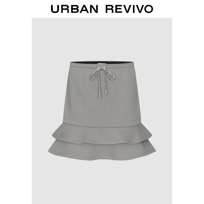 UR 2025 Autumn Layered Ruffle Drawstring Short Skirt S