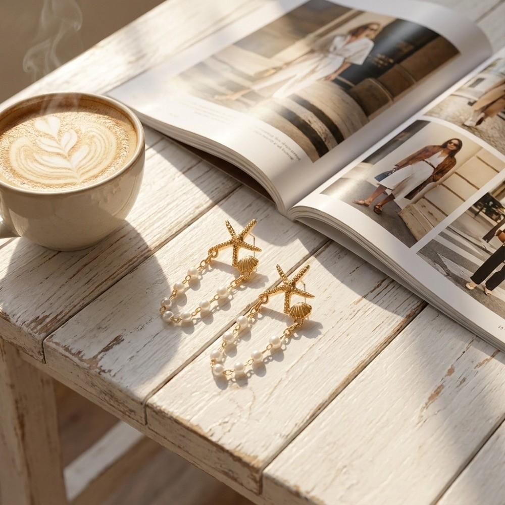 Imitation Pearl Starfish Dangle Earring Bohemian Sea Star Jewelry New Stud Earrings  Beach