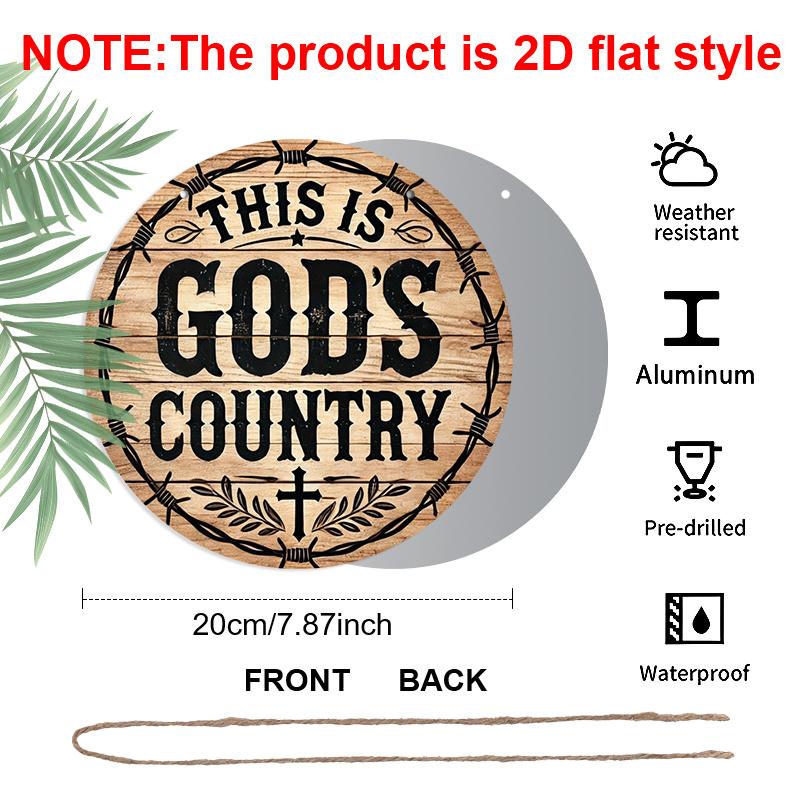 2D Flat, 1pcDecorative Signs & Plaques 1pc of 7.87x7.87 Inch Aluminum Vintage Signage: 'This Is God's Country' - Outdoor Decoration for Gardens