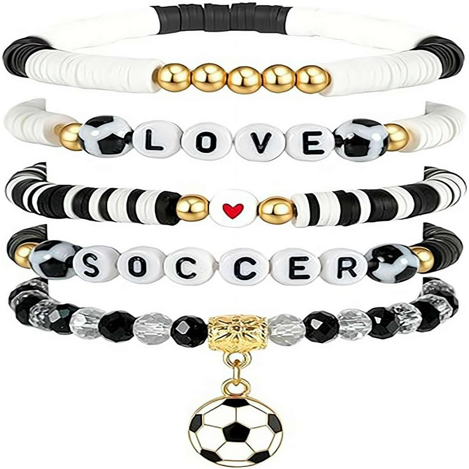 Game Day Bracelet Football Charm Beaded Stretch Bracelet Sports Jewelry X