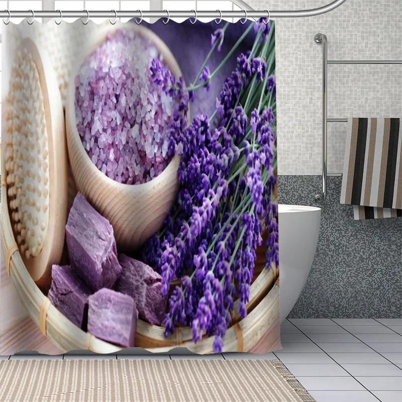 Benutzerdefiniert Schöne lila Lavendelblüten Duschvorhänge DIY Badezimmer Vorhang Stoff Waschbar Polyester für Badewanne Kunst Dekor