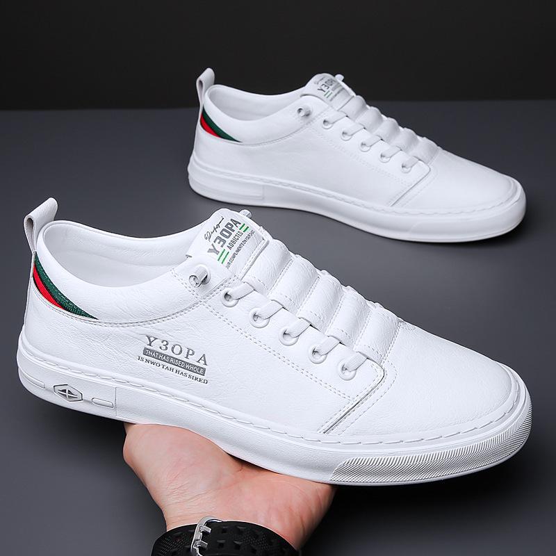 Men's Shoes Spring New Fashion Trend Board Shoes Men's Breathable Soft Sole Non-slip Versatile Sports Leisure Leather White Shoes