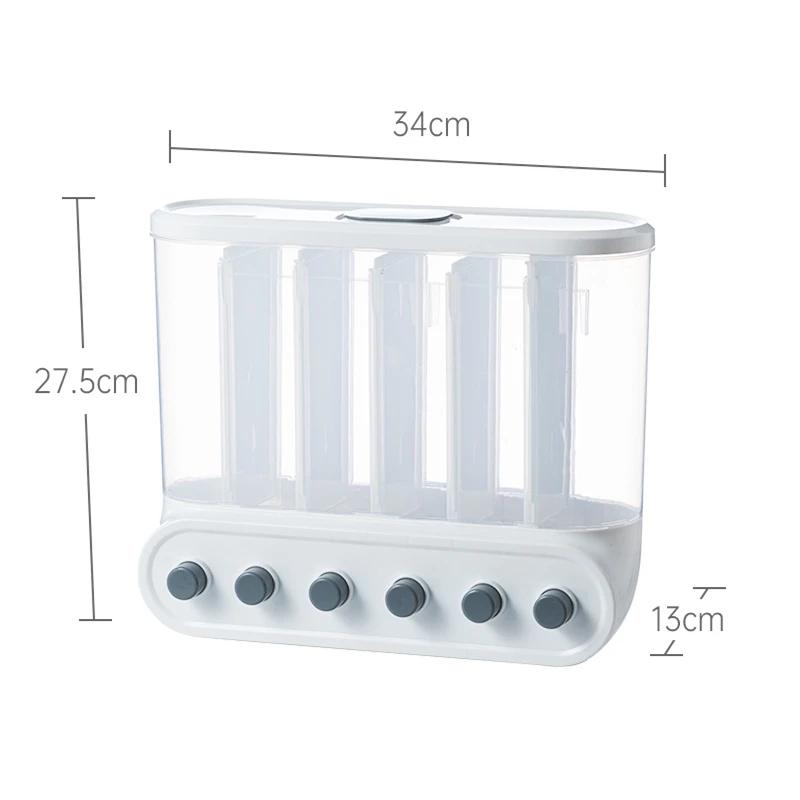 

2/4/6 л Контейнер для хранения пищевых зерен, резервуар, герметичный, влагостойкий, ведра для риса, настенный органайзер, кухонный контейнер для сыпучих продуктов, классифицированный