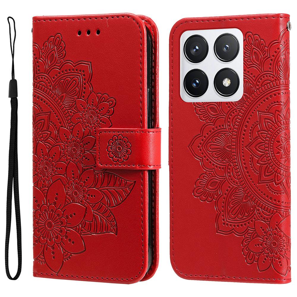 

For Xiaomi 14T Pro Case Floral Pattern PU Leather Wallet Stand Phone Cover Red