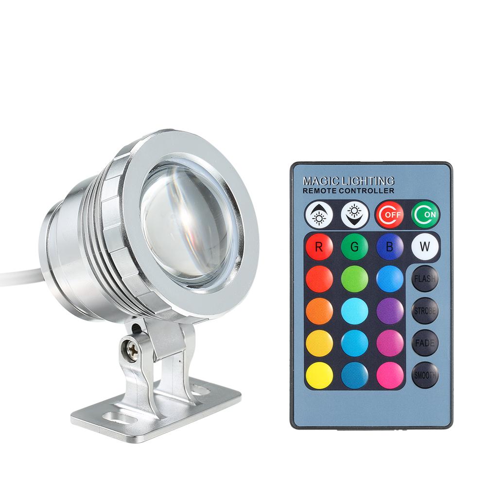 AC/DC 12V 10W RGB LED Underwater Light Submersible Lamp with Remote Control 16 Colors Changing