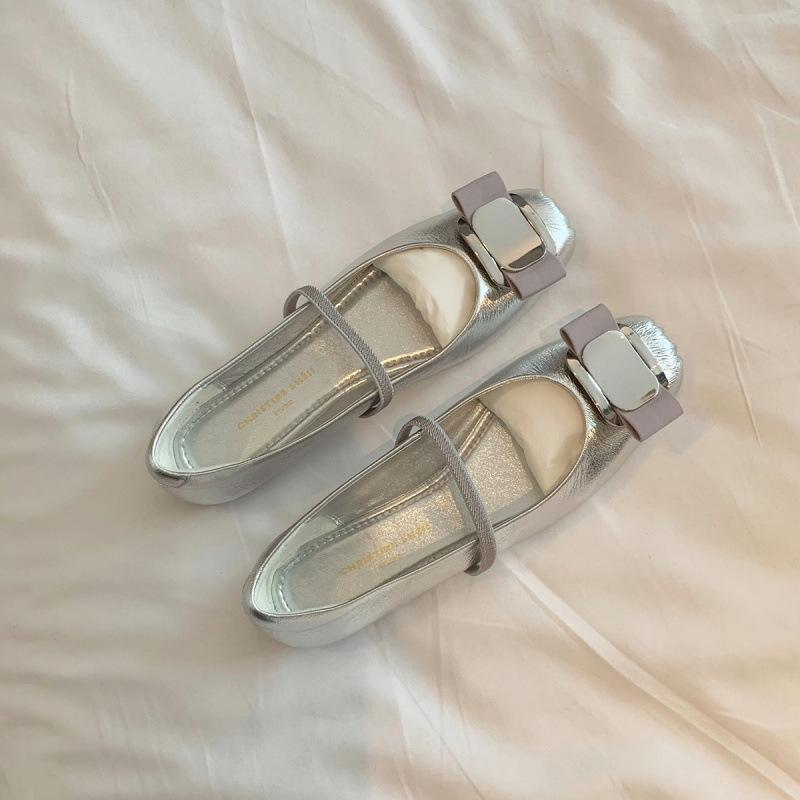 Innere Höhenerhöhung kleine Hepburn Tochter quadratischer Kopf Schleife dicker Absatz Mary Jane einzelne Schuhe Damen flache Ballerinas