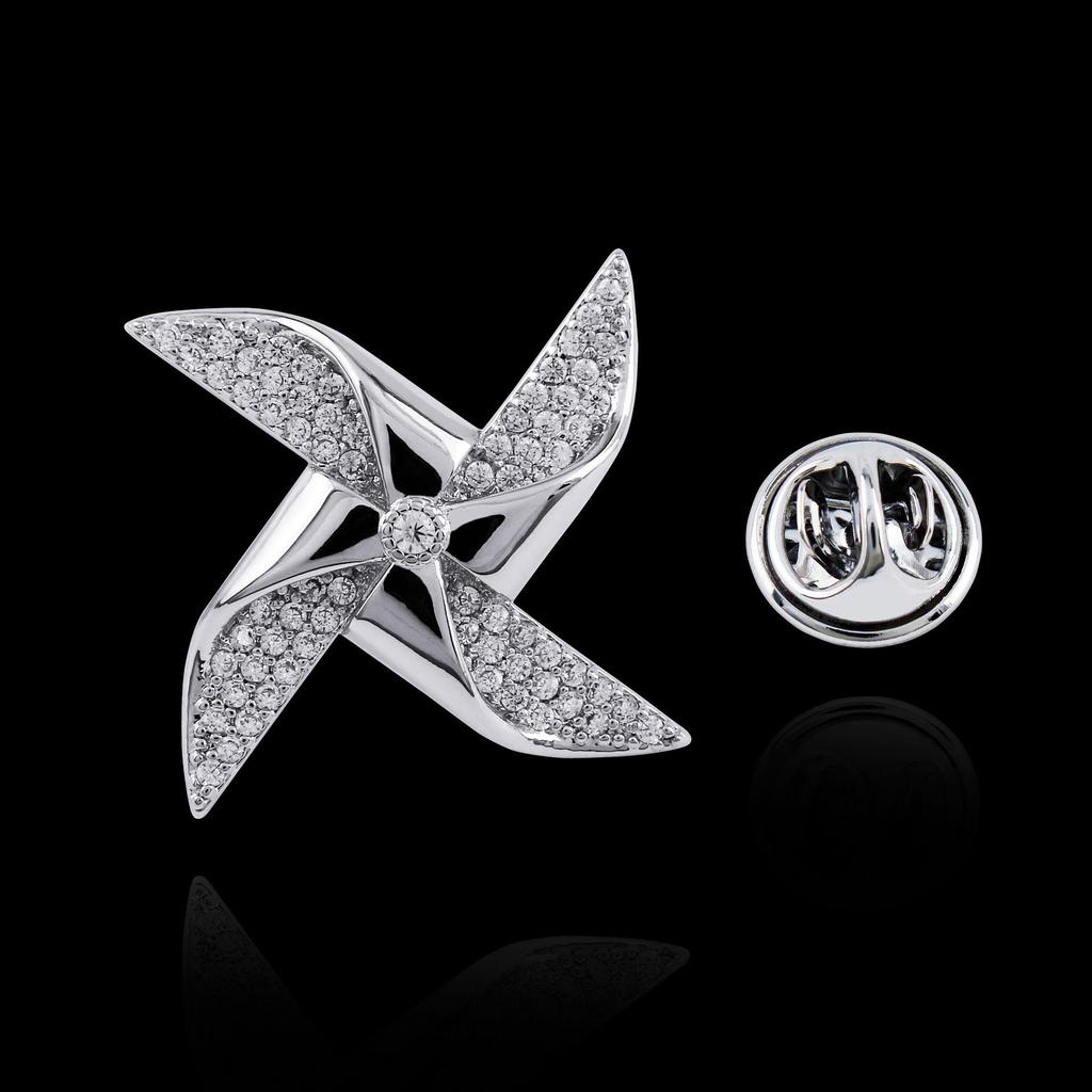 Crystal Pinwheel Men's Brooch - High-End Lapel Pin with Inlaid Zircon for Women's Accessories