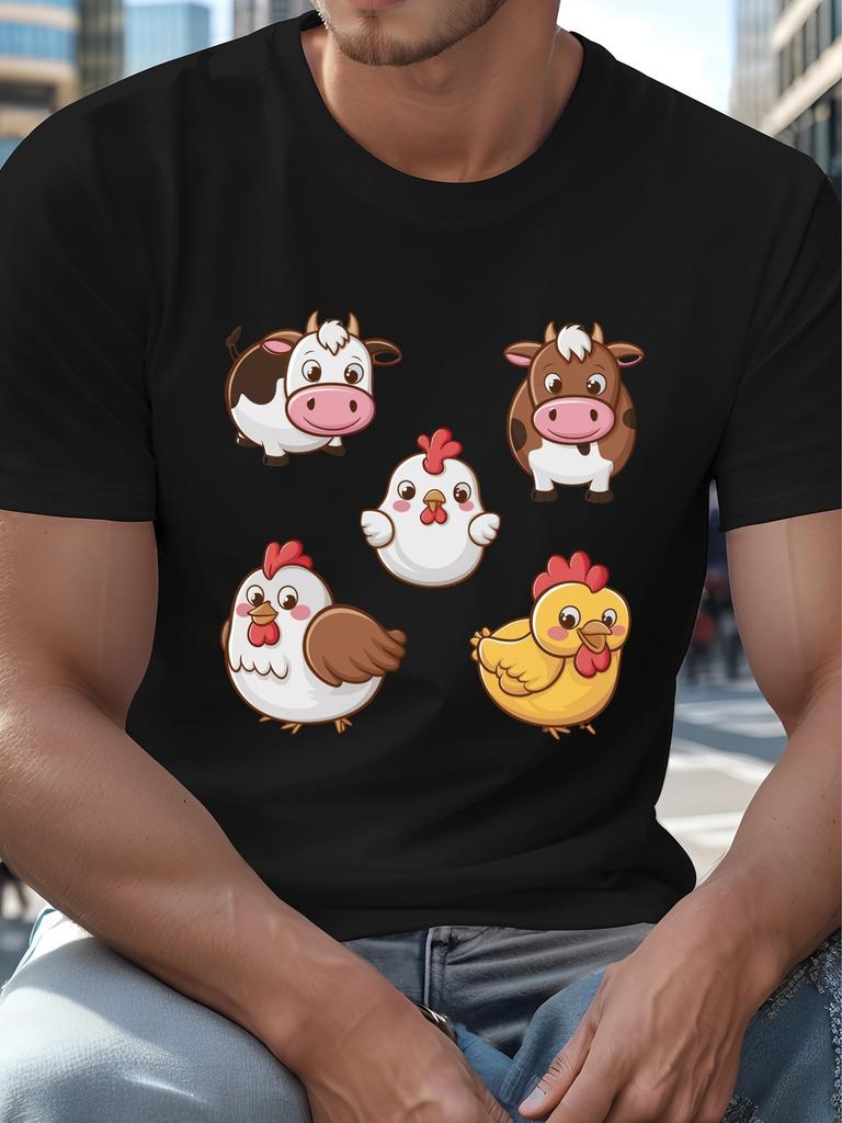 Plus Size Men'S T-Shirt, Easy Casual, Easy And Clean, Men'S Relaxation Astronaut And Vibrant Background Pattern Summer Casual Round Neck Short Sleeve