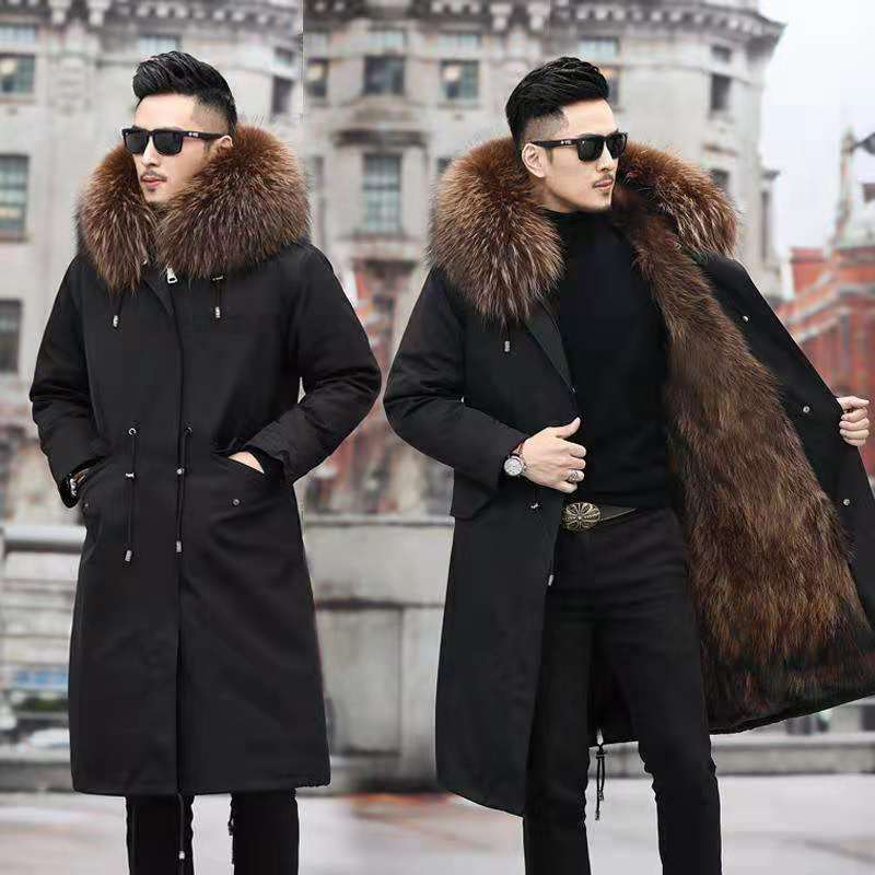 New men's imitation fox imitation raccoon fur integrated medium and long coat winter imitation fur coat