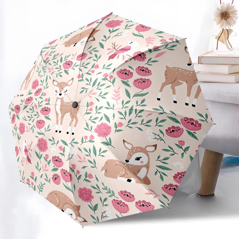 1pc Floral Deer Fashionable Automatic Opening/Closing Folding Umbrella with 8 Bones, Windproof Portable, Daily Use170