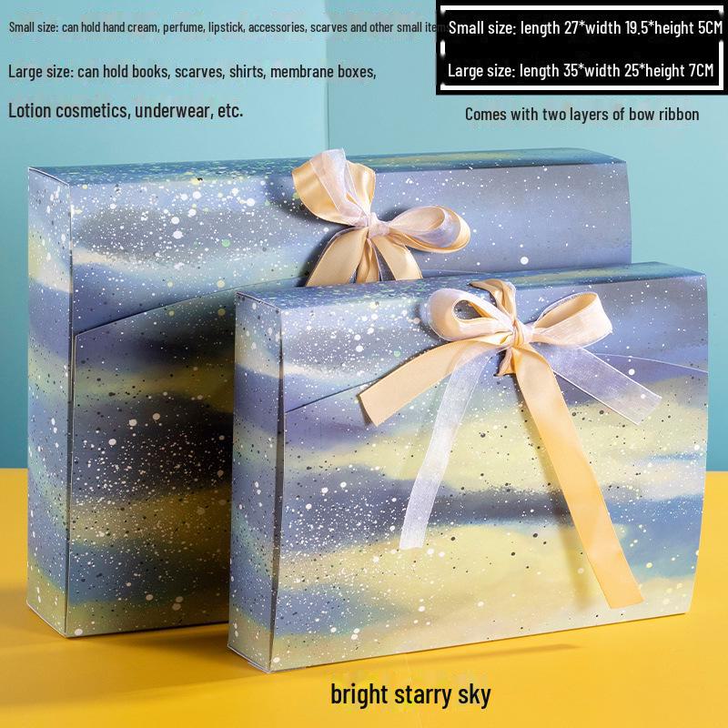 Custom Pearlescent Bow Ribbon Gift Box for Silk Scarves, Pajamas, and Shirts