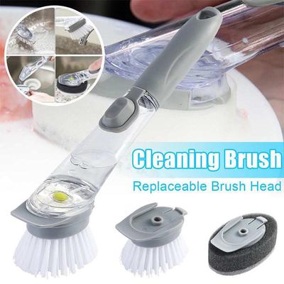 Double Use Kitchen Cleaning Brush Scrubber Dish Bowl Washing Sponge Automatic Liquid Dispenser Pot Cleaner Tool Gadgets