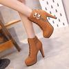 Plus Size Ankle Boots Women Platform High Heels Female Lace Up Shoes Woman Side Zipper Short Boots Stiletto Shoes Women Shoes