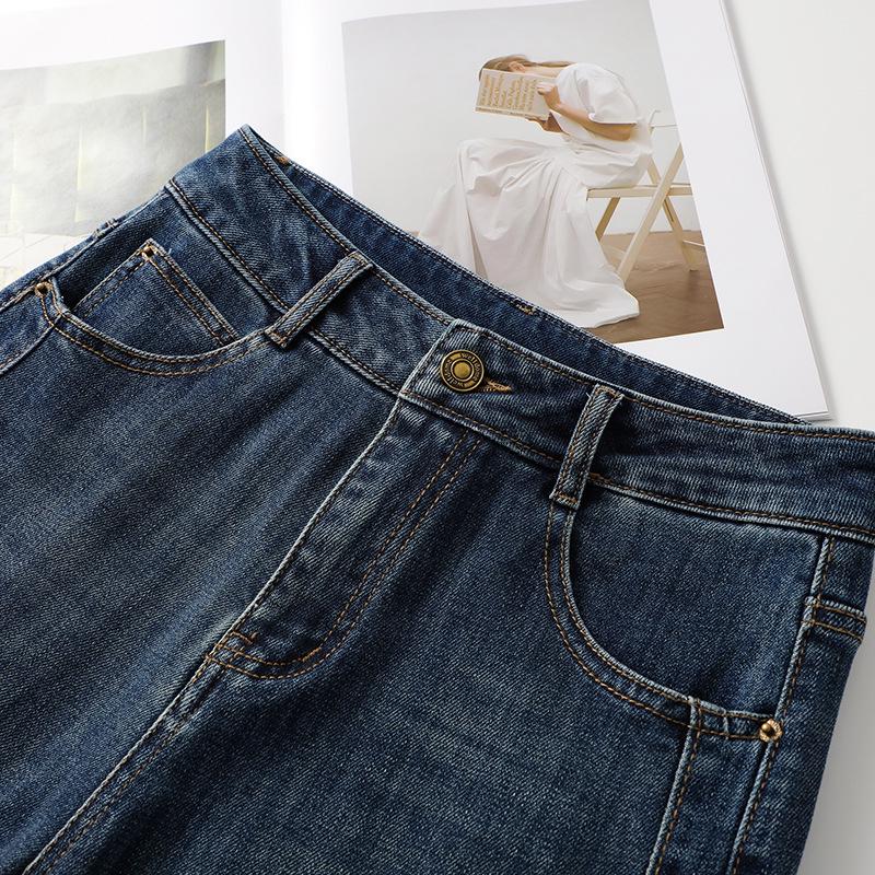 Women's 2025 New Spring High-Waist Dark Blue Retro Straight-Leg Jeans