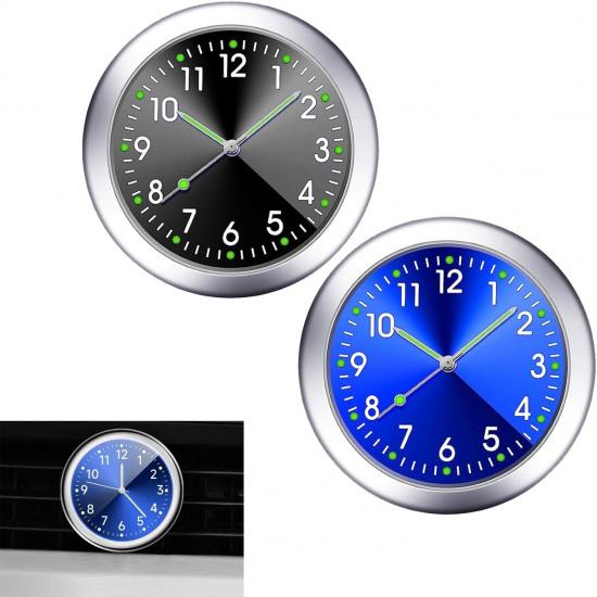 2 PCS Mini Car Clock for Dashboard, 1.5In Durable Metal Vehicle Luminous Clock with Adhesive, Universal Decorative Automotive Watch Accessories for