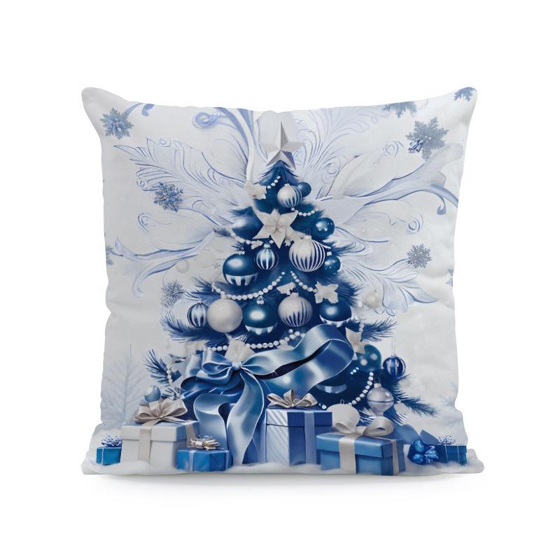 Hot Sale Blue Snowman & Santa Christmas Pillowcase - Festive Sofa Cushion Cover