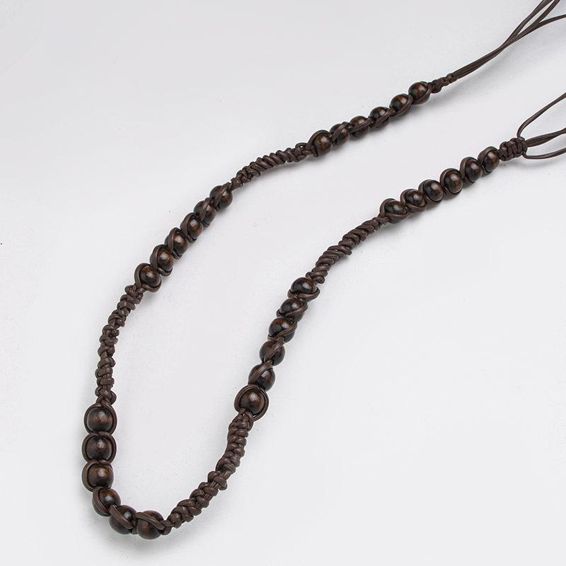 Boho Style Waist Rope Knitted Ethnic Style Handmade Women's Belt Leather Rope Wooden Beads Leisure Vacation Style Waist Rope