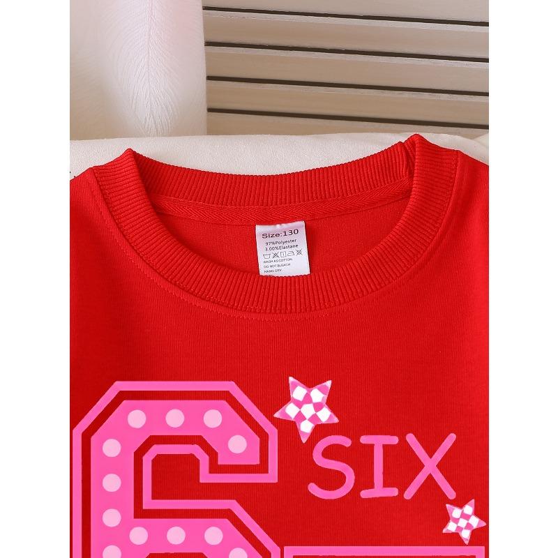 European Sizes Girls' Soft Crewneck Sweatshirt, Pink Star Print Design with Cute Print, Casual All-Match, Ideal Holiday Present