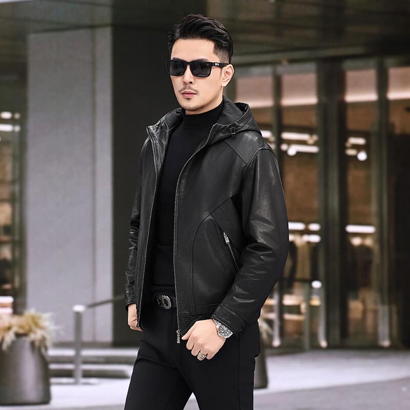 KAISER Men's Hooded Genuine Leather Jacket