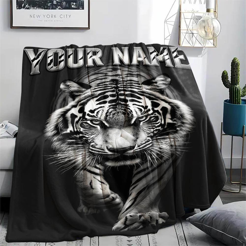 1PC Custom Name Tiger Fantasy Universe Patterned Flannel Blanket Suitable For All Seasons for Home Decor Warmth and Comfort Gifts Holiday Present_lx