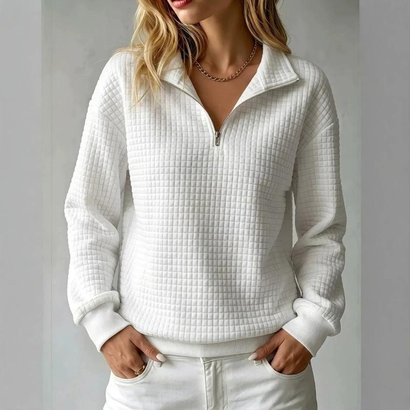 Women S Loose Fit Waffle Solid Color Stand Collar Zip Up Long Sleeve Sweatshirt