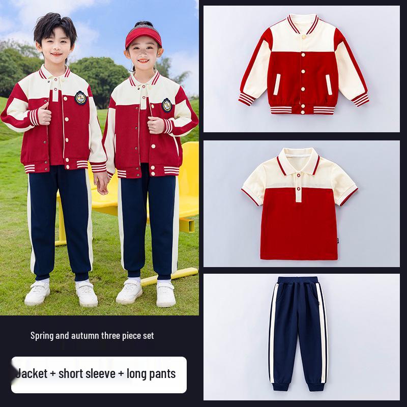 Children's Windbreaker Uniform: 3-Piece Set for Primary School - Detachable for Spring, Autumn, and Winter Wear.