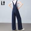 Izzue It Women's Relaxed Fit High-Waisted Denim Overalls