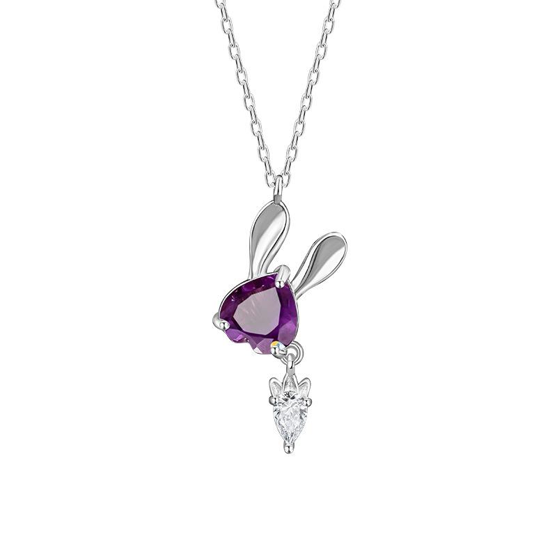 Natürlicher Quarzkristall süße Kaninchen Halskette s925 Sterling Silber eingelegt mit Liebe Granat Topas Nischen-Design Schlüsselbein Kette Damen