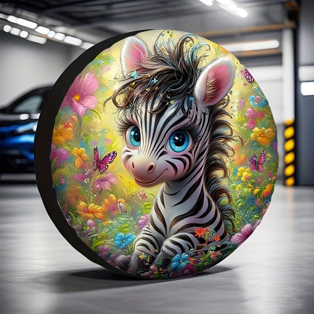 1pc Easy-Install Zebra Tire Covers - Durable Polyester, Vibrant Floral & Butterfly Design, Fits All Vehicles, No Electricity Nee