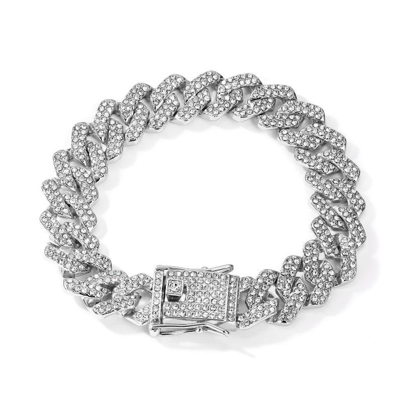 1PC European and American Popular 14mm Rhombus Cuban Chain Zinc Alloy Necklace Full of Diamonds Hip Hop Trendy Men's and Women's Fashion Quality