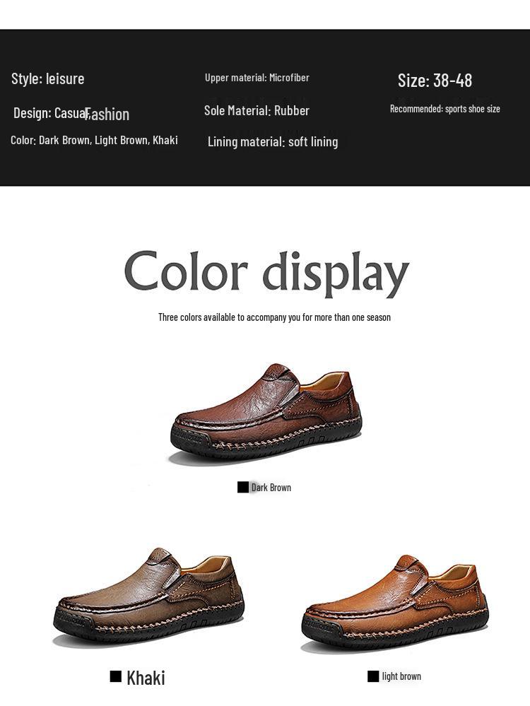 Plus Size Men's Casual Spring Leather Low-Top Shoes, Trendy Hand-Stitched and Breathable, Sizes 47-48