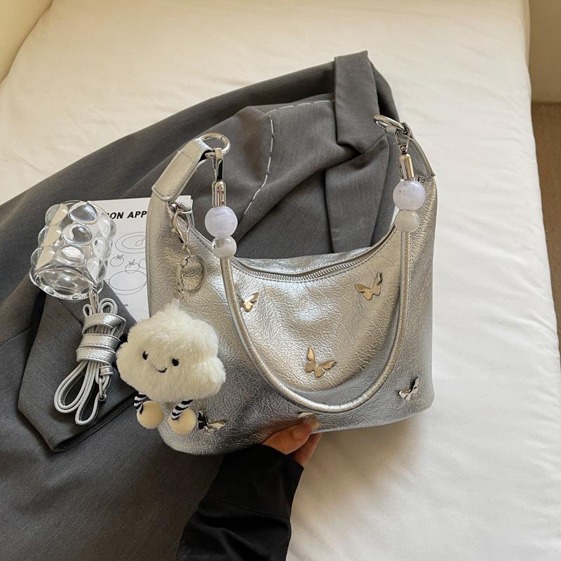 

This year, the popular butterfly bag 2025 new women s bag Korean version of the fashion trend shoulder bag niche casual dumpling bag серебряный