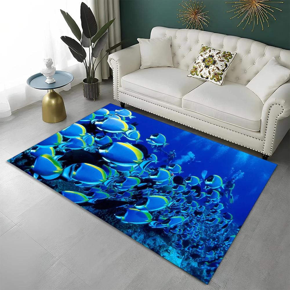 3D Underwater World Seabed Fish Carpet Rug for Home Living Room Bedroom Sofa Doormat Decor,kids Play Area Rug Non-slip Floor Mat