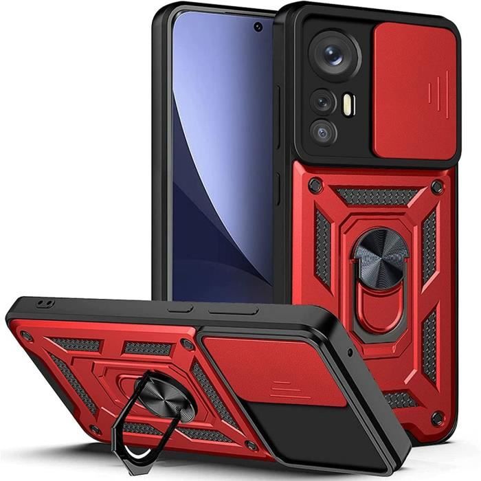 Coque pour Xiaomi 12 Pro - Rouge - Rigide - Antichoc - Béquille pivotante 360° - Protection caméra