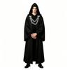 Halloween Dark Chain Hooded Robe Set Medieval Wizard Priest Cosplay Costume Party Outfit