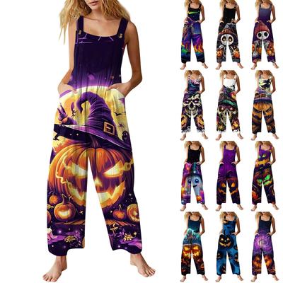 Women's Casual Halloween Printed Jumpsuit Sleeveless Printed Cotton Jumpsuit