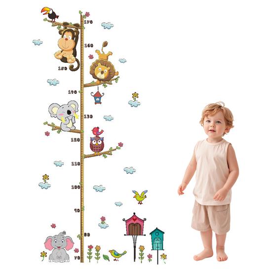 Cartoon Animal Wall Sticker Height Measurement Tree Ruler Wall Decals Peel And Stick Wall Art Decor for Nursery Kids Bedroom Living Room