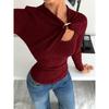 Women's Spring Fall Long Sleeve Asymmetrical Draped T-Shirt with Metal Button Accent Cutout Detail Soft Casual Layer Top