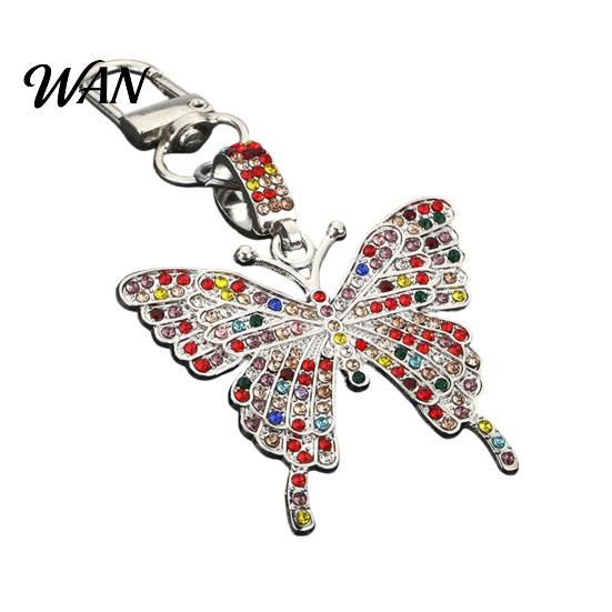 Sweet Girl Keychain Accessory Pendant Sparkling Rhinestones Butterfly Shape Zinc Alloy Rhinestone Charm with Lobster Clasp Backpack Durable