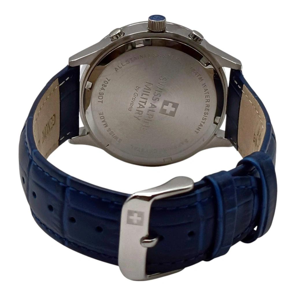 Swiss Alpine Military Orologio da uomo Skymaster Cronografo Cinturino in Pelle Quadrante Blu Quarzo 7084.9535 100M