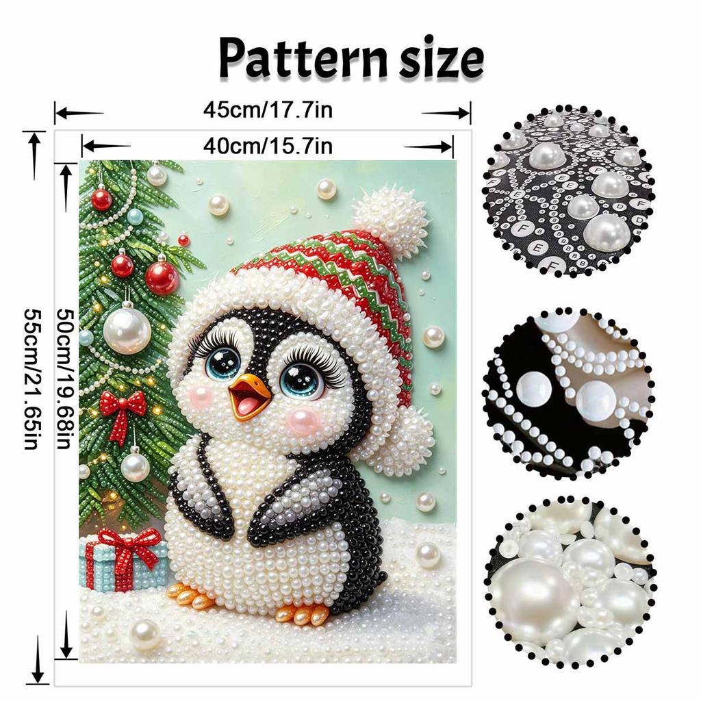 Frameless Pearl Painting Kit Cute Penguin Aesthetic Wall Art DIY Sparkling Bead Canvas Room Decor Creative Craft
