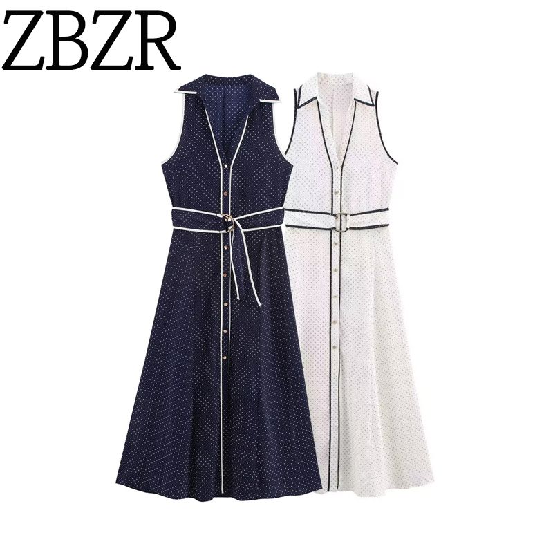 Zbzr Spring New Women Clothes Western Style French Style Fashion Temperament Polka Dot Shirt Style Dress 3689750