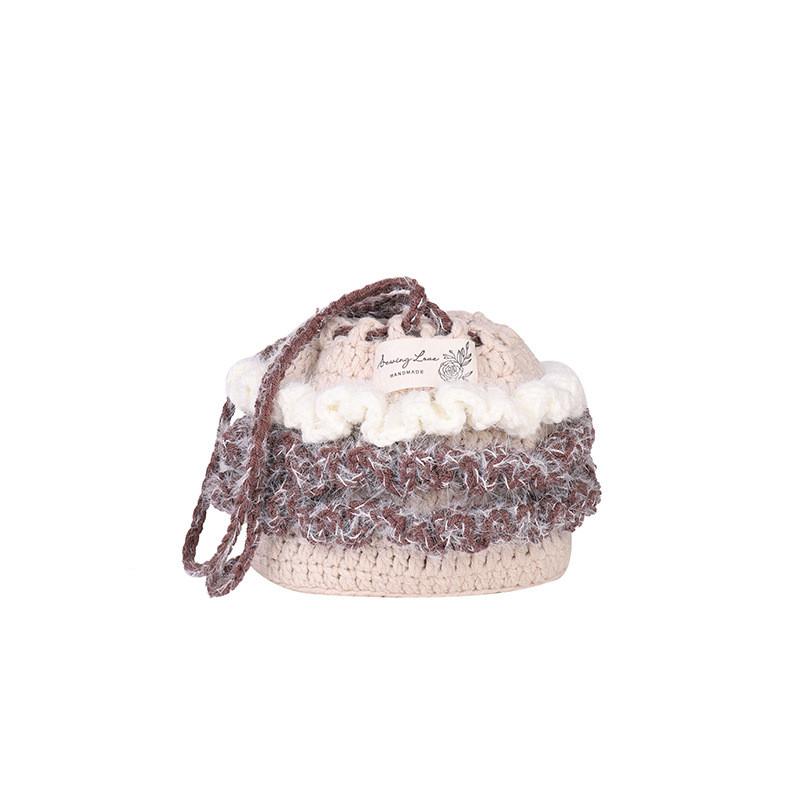 

Cotton Linen Knitting Water Bucket Style Shoulder Bag For Kids And Teens коричневий