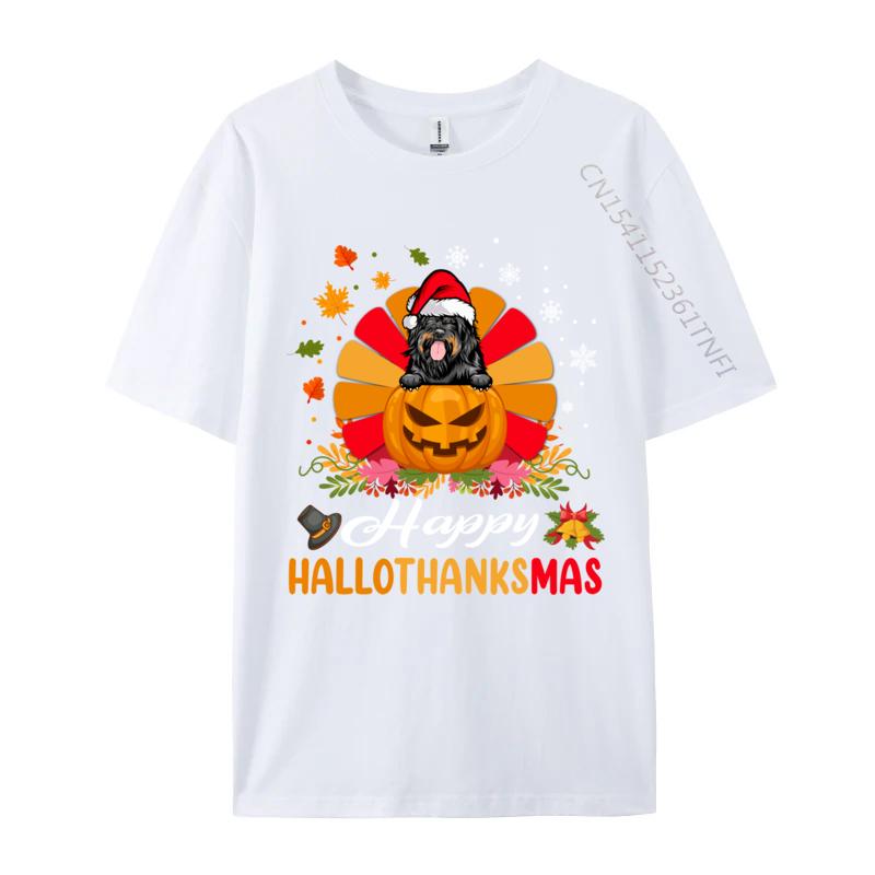 Portuguese Water Dog Hallothanksmas Halloween Fall Christmas T Shirts For Men Short Sleeve Tops Designs Tees Pure Cotton