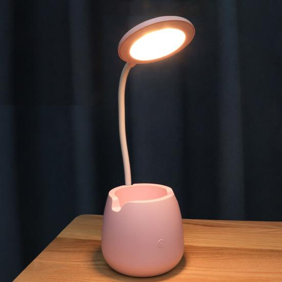 LED Desk Lamp with Pen Holder Small Dimmable Rechargeable Table Lamp with Flexible Gooseneck for Home Office Bedroom Desktop Nightstand